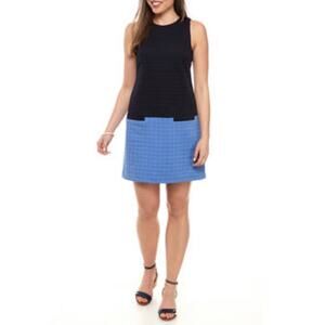 Eliza J Women's Sleeveless Textured Color Block Shift Dress Size 14 Blue Career